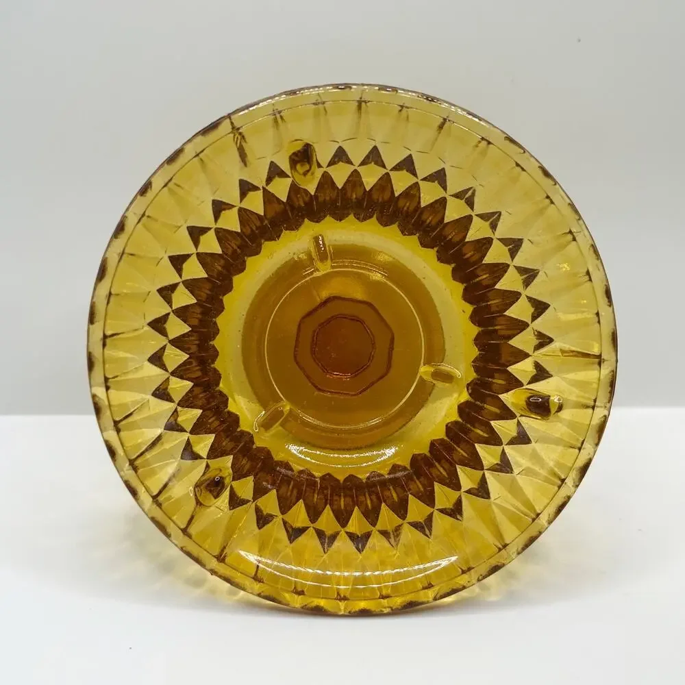 Vintage Indiana Glass Amber Diamond Point Optic Pattern Fairy Lamp EUC